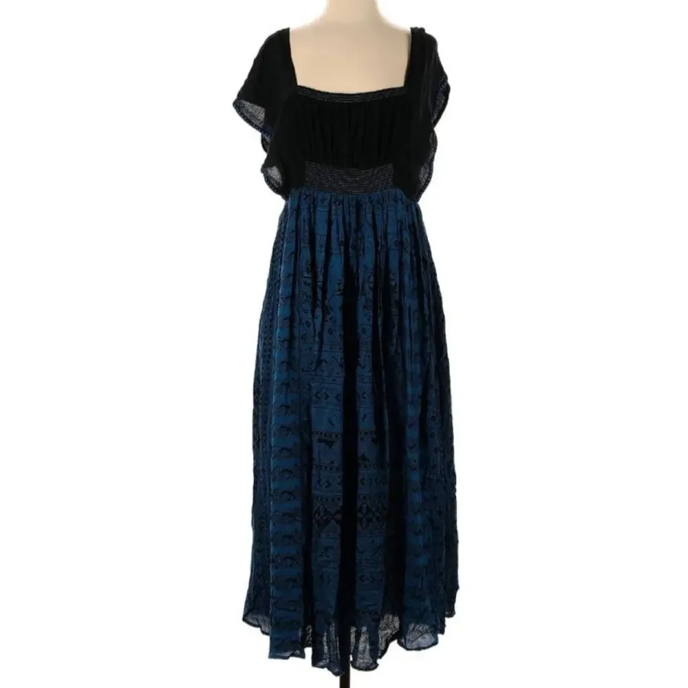 Free People Paradise Midi Small Blue Black Dress